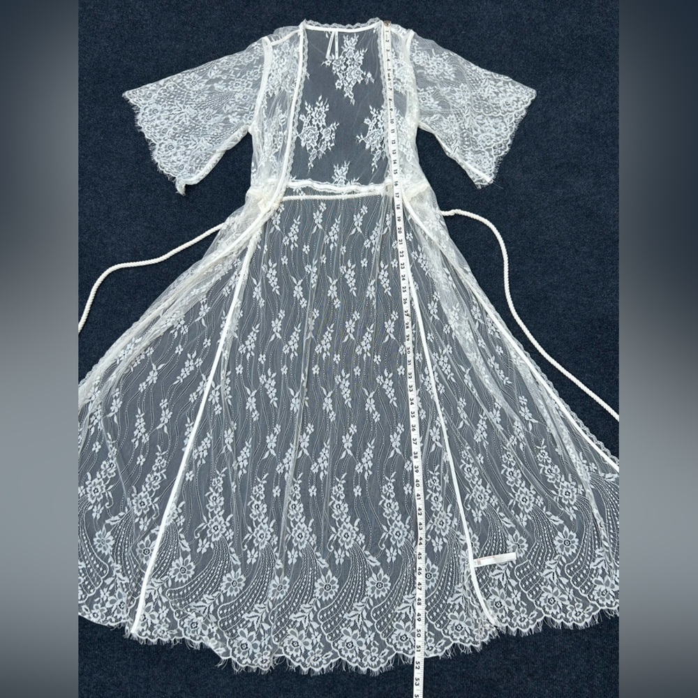 By Anthropologie White Lace Long Robe S/M - Picture 8 of 12